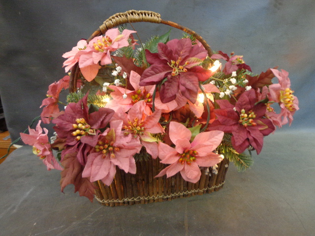lot 153 image: Twig Basket Of Flowers & Lights