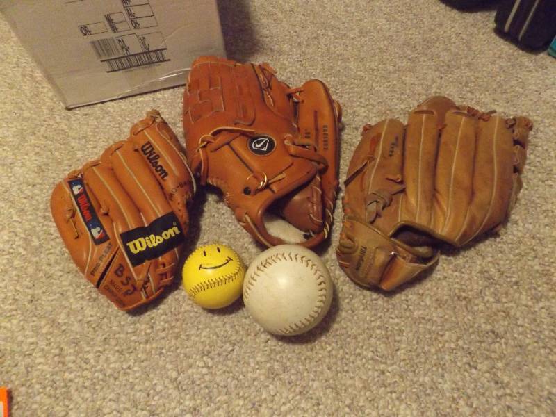 Baseball gloves and balls