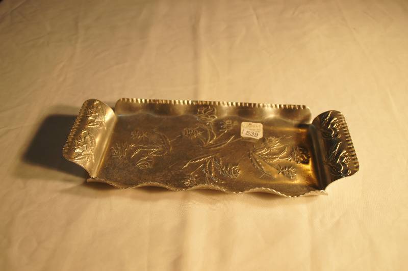lot 539 image: 1950s Vintage Hand Hammered Aluminum Retangle Tray Approx 12 Long x 5 12 Deep