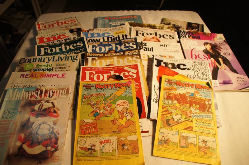 lot 558 image: Lot of Magazines - Country Living, Real Simple, Forbes, Inc, Mpls St Paul, Nutty News, Midwest Living, ETC