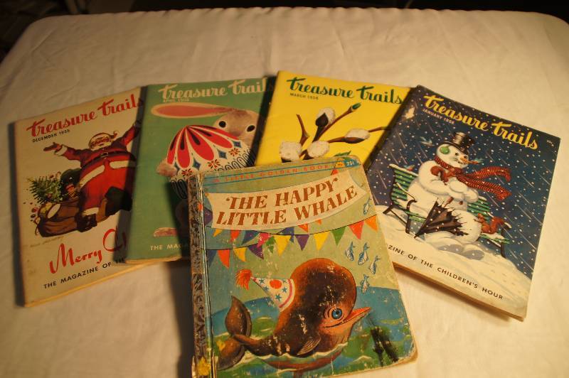 lot 561 image: 5 Vintage Books - 4 Treasure Trails & One The Happy Little Whale Golden Book