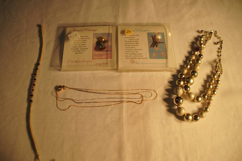 lot 563 image: Lot of 3 Necklaces, 1 Angel Pin & 1 Dragonfly Pin