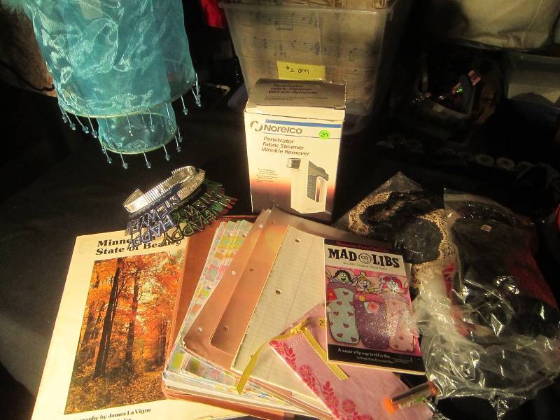 lot 626 image: LOT - Vintage Lace, Window Stickers, Happy New Year Party Headbands, Scrapbooking Paper, Streamer Wrinkly Remover, MN State of Beauty, Blue Light Cover, Mad Libs, ETC