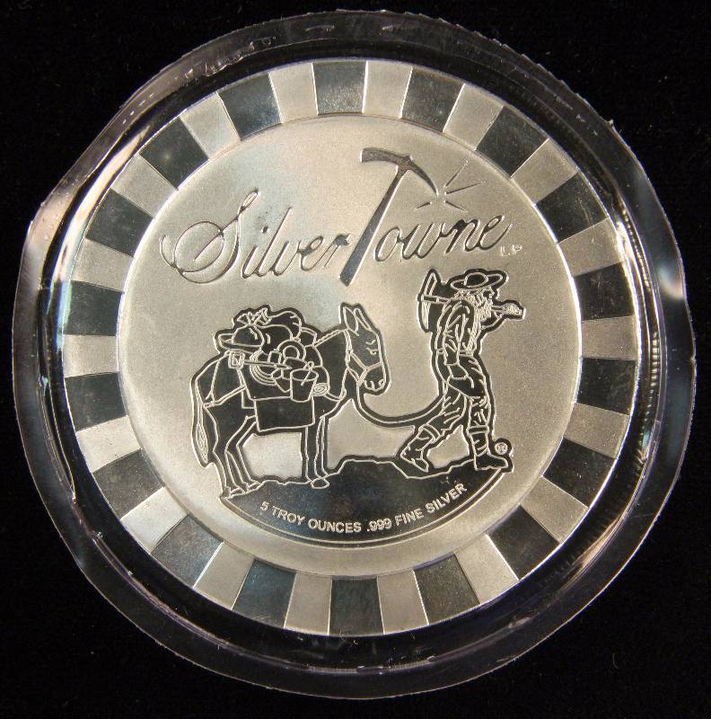 5 TROY Oz. .999 FINE SILVER ROUND SILVERTOWNE STACKER