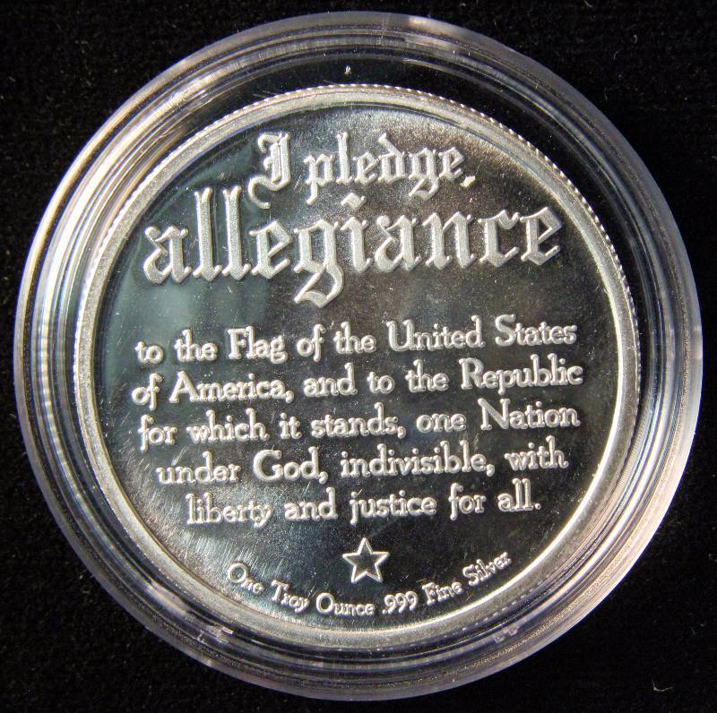 1 TROY OZ. .999 FINE SILVER EAGLE PLEDGE OF ALLEGIANCE DESIGN IN AIRTITE HOLDER