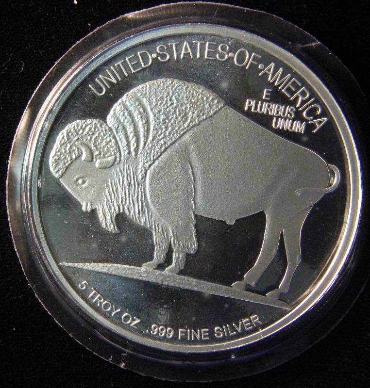 5 TROY Oz. .999 FINE SILVER BAR BUFFALO  INDIAN HEAD DESIGN