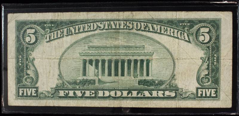 1934 A $5 SILVER CERTIFICATE BLUE SEAL US CURRENCY