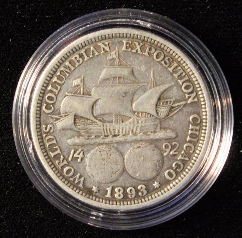 1893 CHICAGO WORLDS FAIR COLUMBIAN EXPOSITION COMMEMORATIVE SILVER HALF DOLLAR IN AIRTITE HOLDER