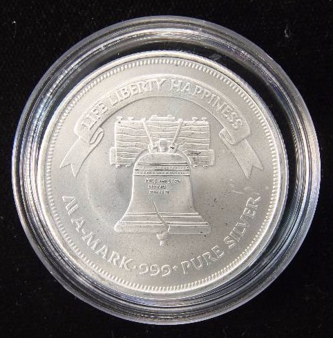 1 TROY OZ. .999 FINE SILVER ROUND A-MARK LIBERTY IN AIRTITE HOLDER