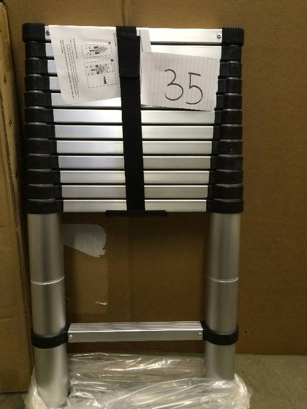 lot 35 image: 12.5 Telescoping Aluminum Extension Ladder new