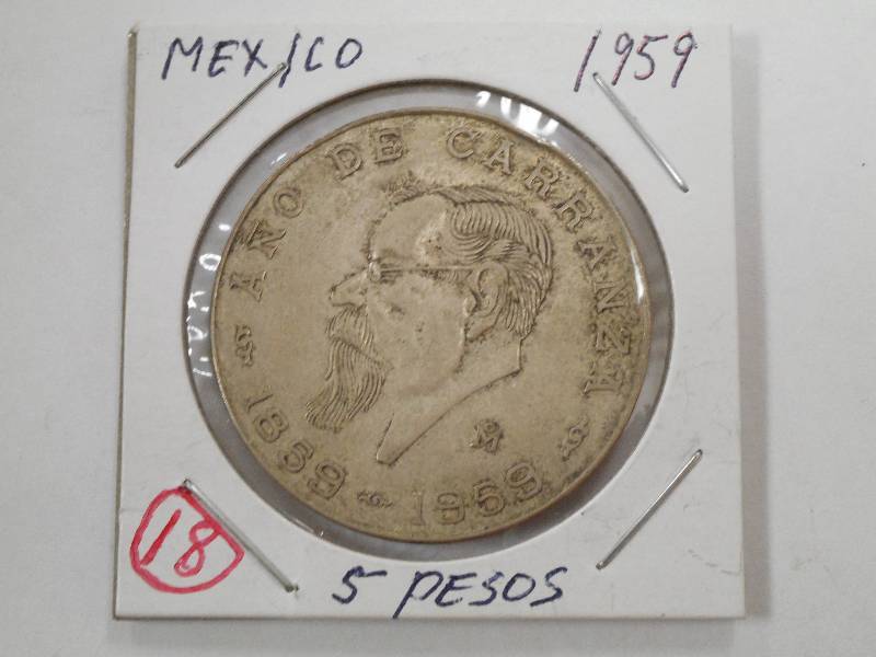 Foreign Silver 1959 Mexico 5 Pesos...