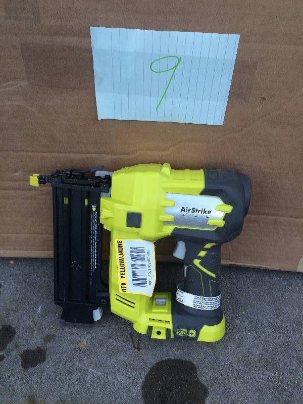 lot 9 image: Ryobi 18-Volt ONE AirStrike 18-Gauge Cordless Brad Nailer (Tool-Only)