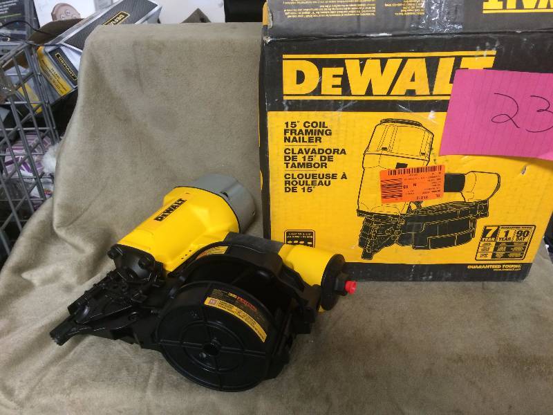 lot 23 image: Dewalt Pneumatic 15° Coil Framing Nailer New DW325C