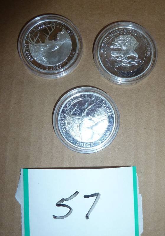 3 Silver Plated Whitetail Deer Coin...