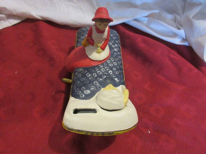 VINTAGE CAST IRON RED RIDING HOOD COIN BANK