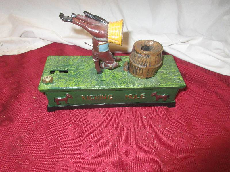 VINTAGE KICKIN MULE CAST IRON COIN BANK
