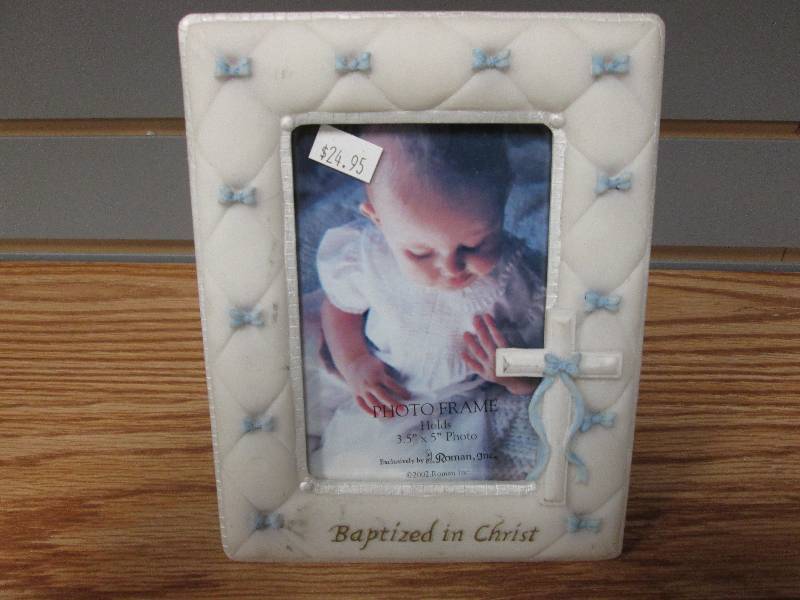 Baptismal photo frame blue accents ...