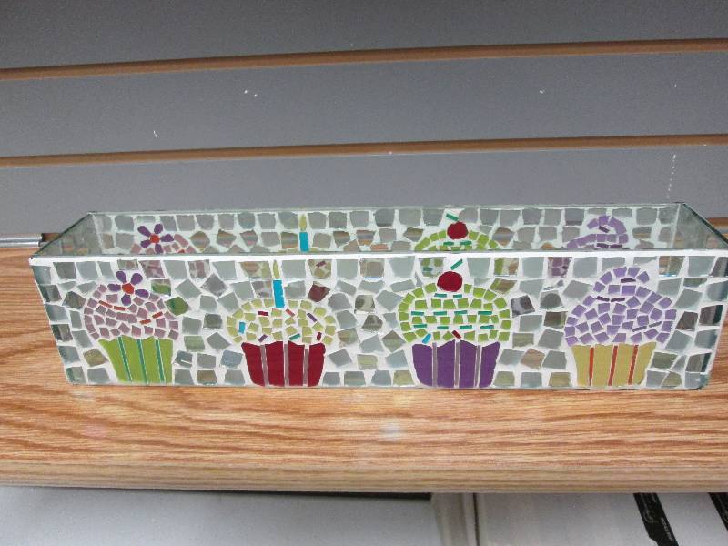 Cupcake mosaic glass votive candle ...