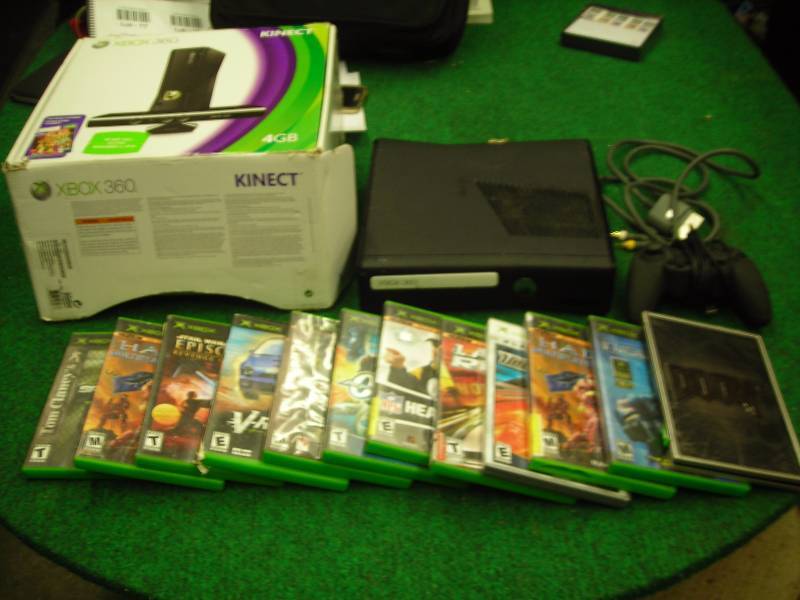 X Box 360 With AV Cords, No Power Cord, 1 Remote 12 X Box Games