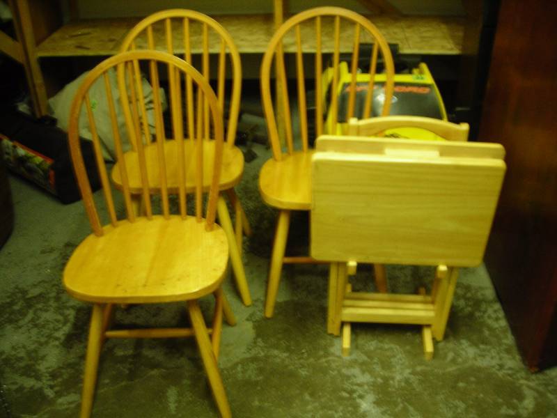 3-Bow Back Chairs, 2 Wood TV Trays With Stand
