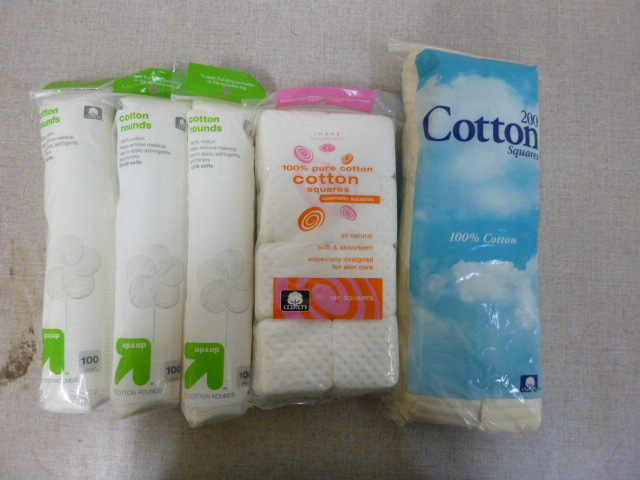 lot 274 image: 5 Packs of Cotton Rounds and Squares