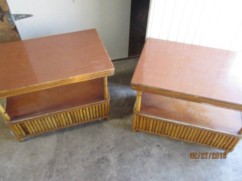 Pair of 2 bamboo tables, 28.5 x 18....