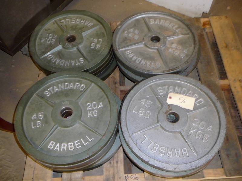 lot 56 image: Standard Barbell weights 45 lbs 24 count