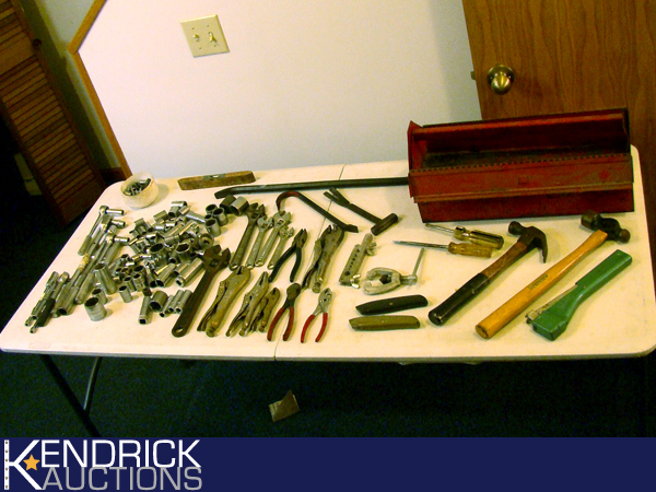 Lot of Various Tools in Vintage Metal Tool Box
