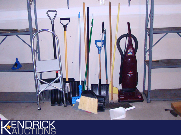 Lot of Newer Janitorial Supplies, Vacuum, Step Ladder, Brooms, Shovels, etc.