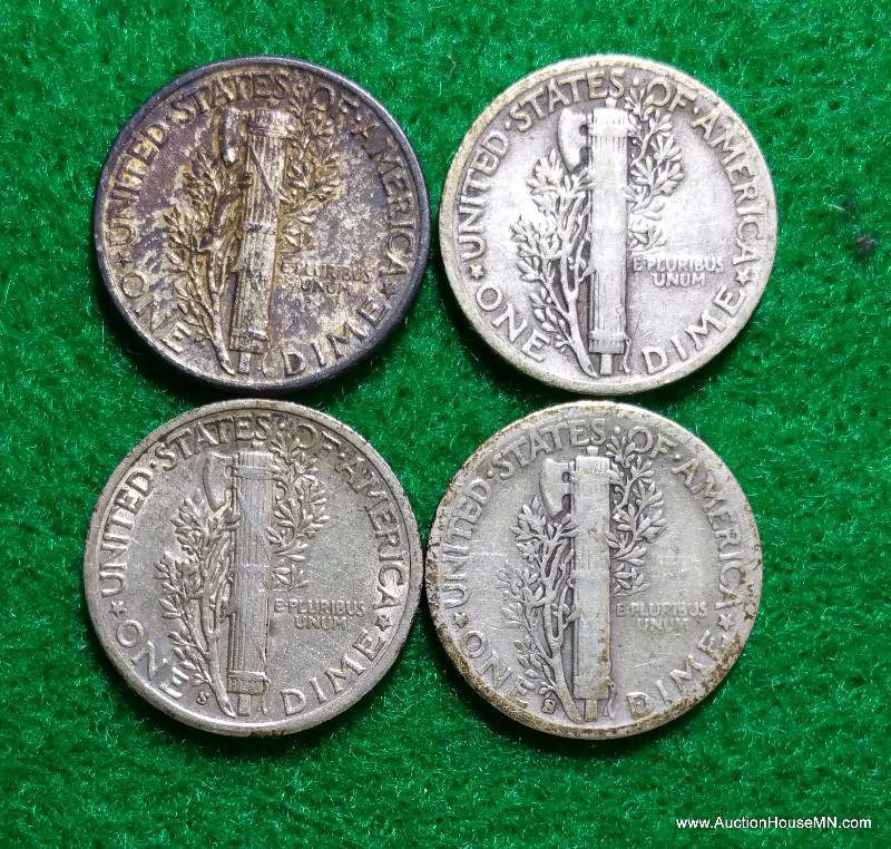 Group of (4) Mercury Silver Dimes - Toned