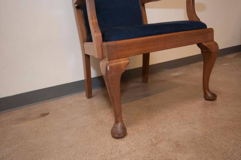 Queen Anne Styled Throne Chair in Blue Velvet Upholstery
