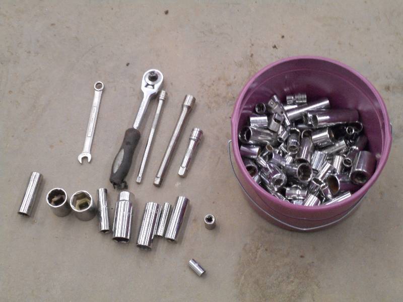 lot 36 image: Bucket Full Of Misc Sockets & Wrenc...