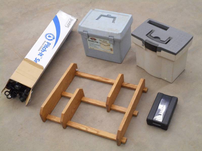 lot 91 image: Lot Of (2) File Boxes, (1) Wood Sh...