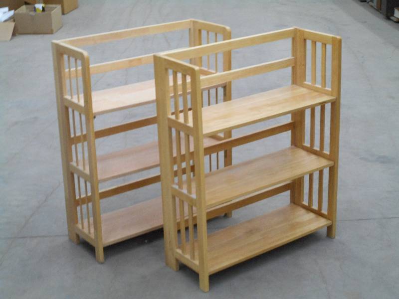 lot 96 image: (2) 3-Level Fold-Flat Wood Shelf Un...