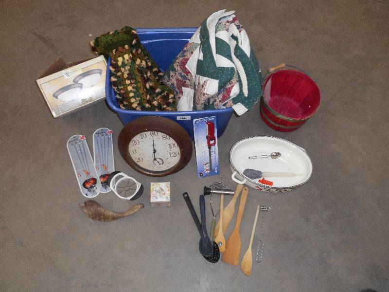 lot 122 image: Tote Of Assorted Cookware, Ceiling...