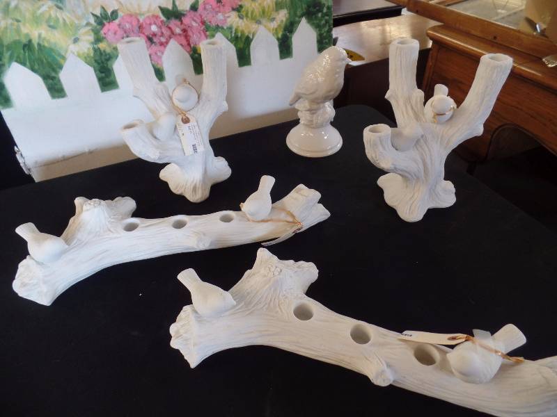 White Ceramic Candle Holders, Bird Dcor
