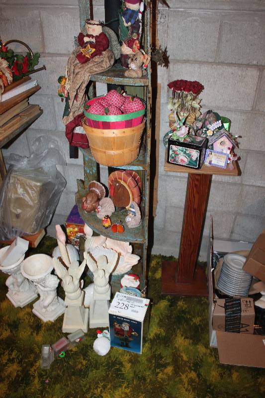 lot 228 image: Shelf and Stand Lot of Various Seasonal Decorations