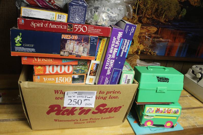 lot 250 image: Box Lot of Puzzles, Board Games