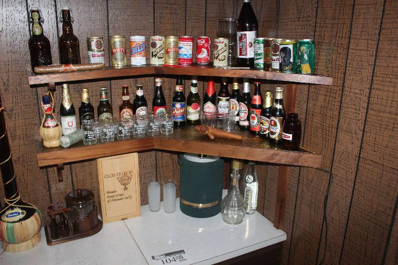 lot 104 image: Corner Lot Old Beer Cans, etc, Cabinet Contents Included