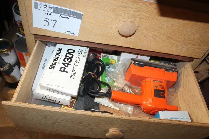 lot 57 image: Top 2 Drawers Contents, Black And Decker Dual Action Sander