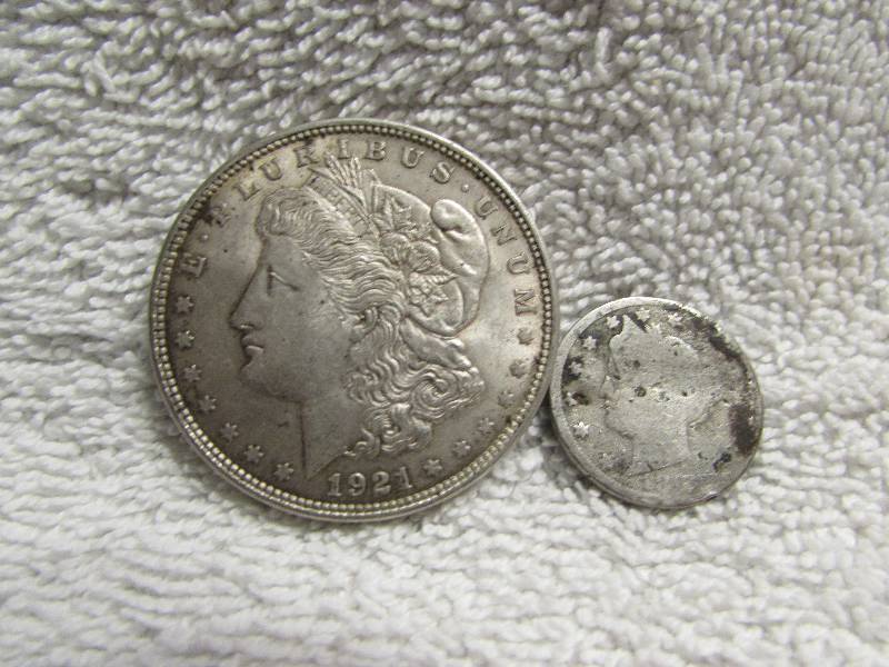 1921 Morgan Dollar and unknown date V nickel