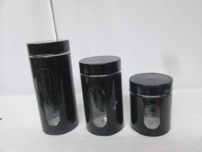 lot 80 image: Chefs Mark Metal Canister with Glass Windows Set of 3