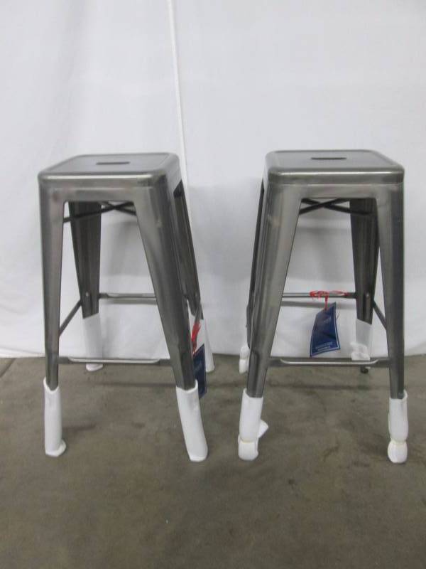 lot 19 image: Silver Metal Bar Stool - Set of 2