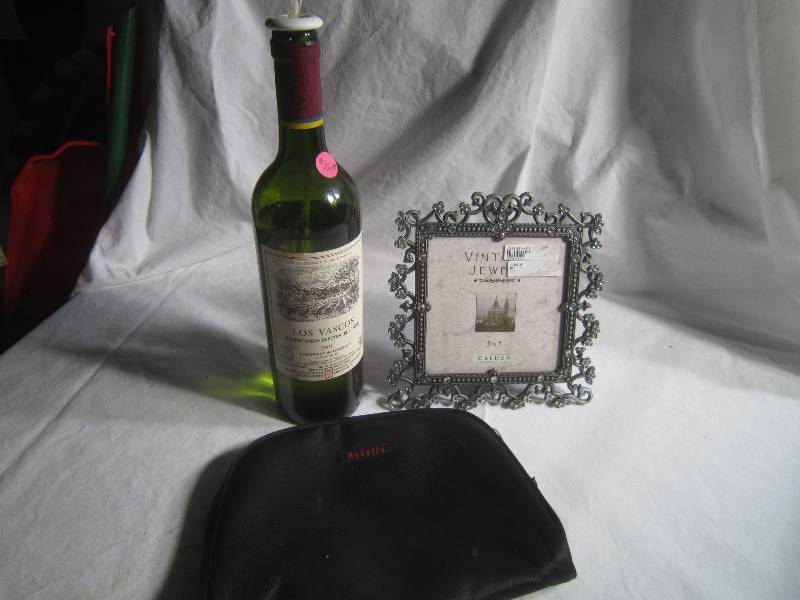 1 Wine Bottle Candle, Ornate Jeweled 5x 5 Frame, Black Bag