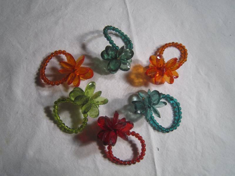 Lot of New Napkin Rings - Very Unique Beaded Flowers Set of 6