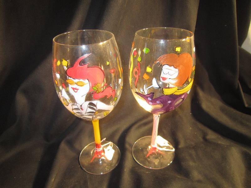 Pair of Chick Wine Glasses - Hand Painted