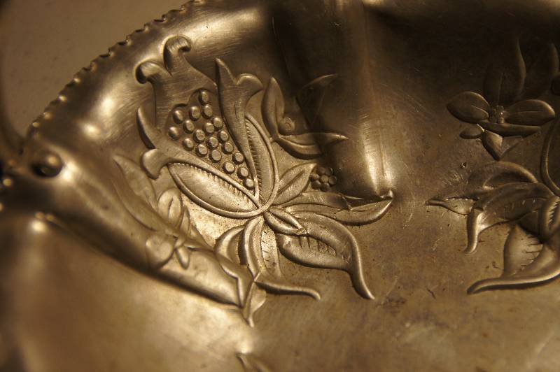 1950s Vintage Hand Hammered Aluminum Candy Dish with Handle Approx 5 Tall x 6 12 Wide