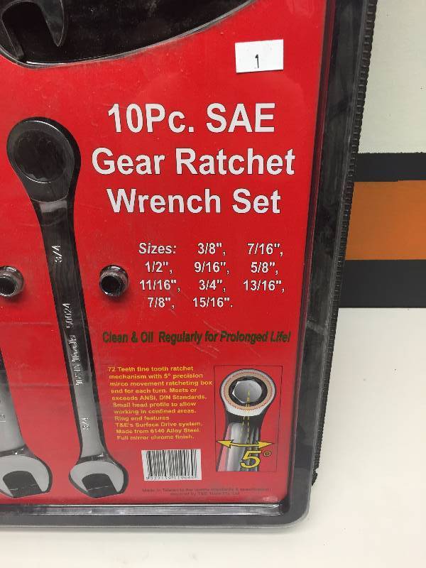T&E 10PC GEAR RATCHETING WRENCH SET
