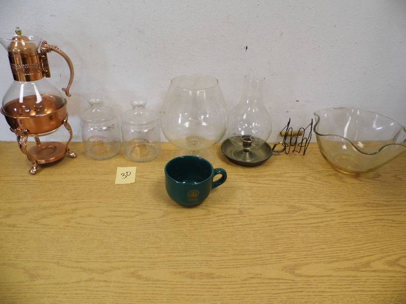 lot 30 image: Dishes w Copper Carafe