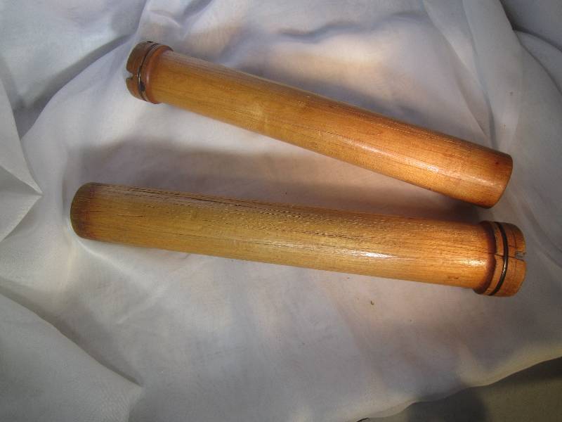lot 927 image: 2 Antique Spool Bobbins 14 Tall